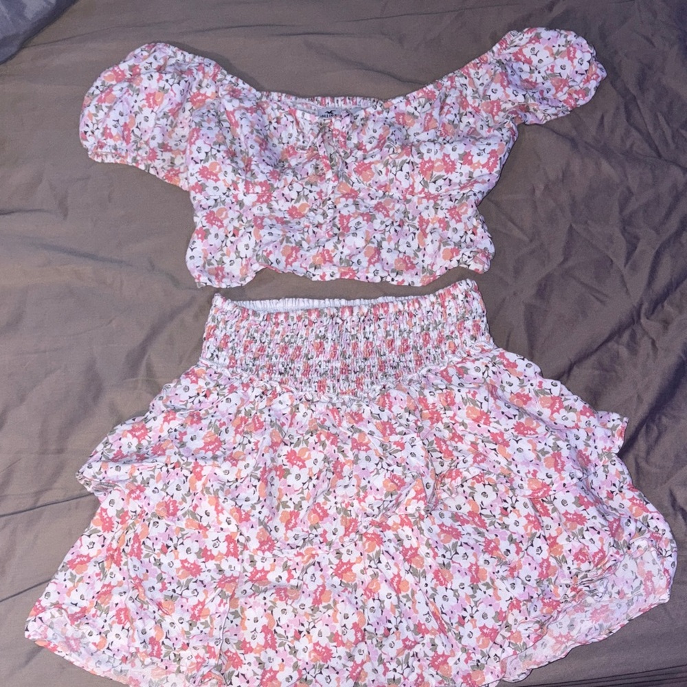 Hollister Floral Off-Shoulder Top and Skirt Set